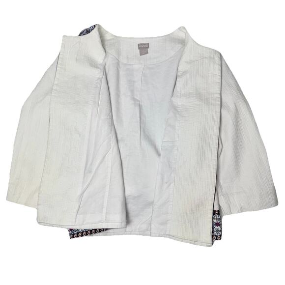 CHICOS Size 3 16/18 Cotton White Beads Sequins Embroidered Open Quilt Jacket - Picture 9 of 11